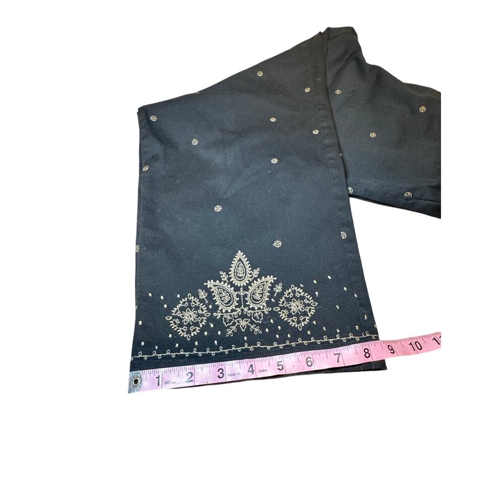 Coldwater Creek Black Embroidered Wide Leg Pants Petite Large Boho Stretch - Picture 6 of 9